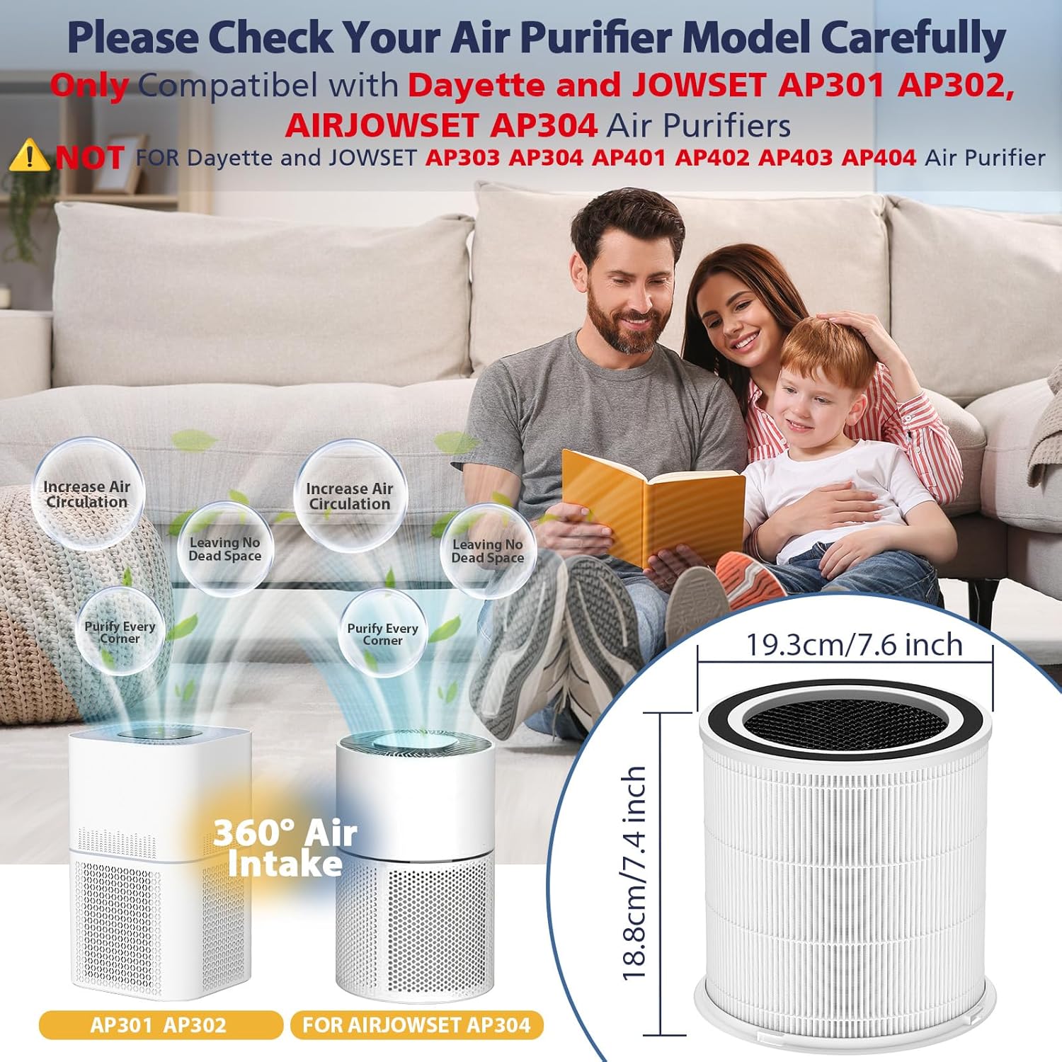 2 Pack AP301 Replacement Filter, Only Compatible with Dayette AP301 AP302 and JOWSET AP301 AP302 Air Purifier, Efficient Air Filter, NOT FOR AP303 AP304 AP401 AP402 AP403 AP404 Air Purifiers - Image 4