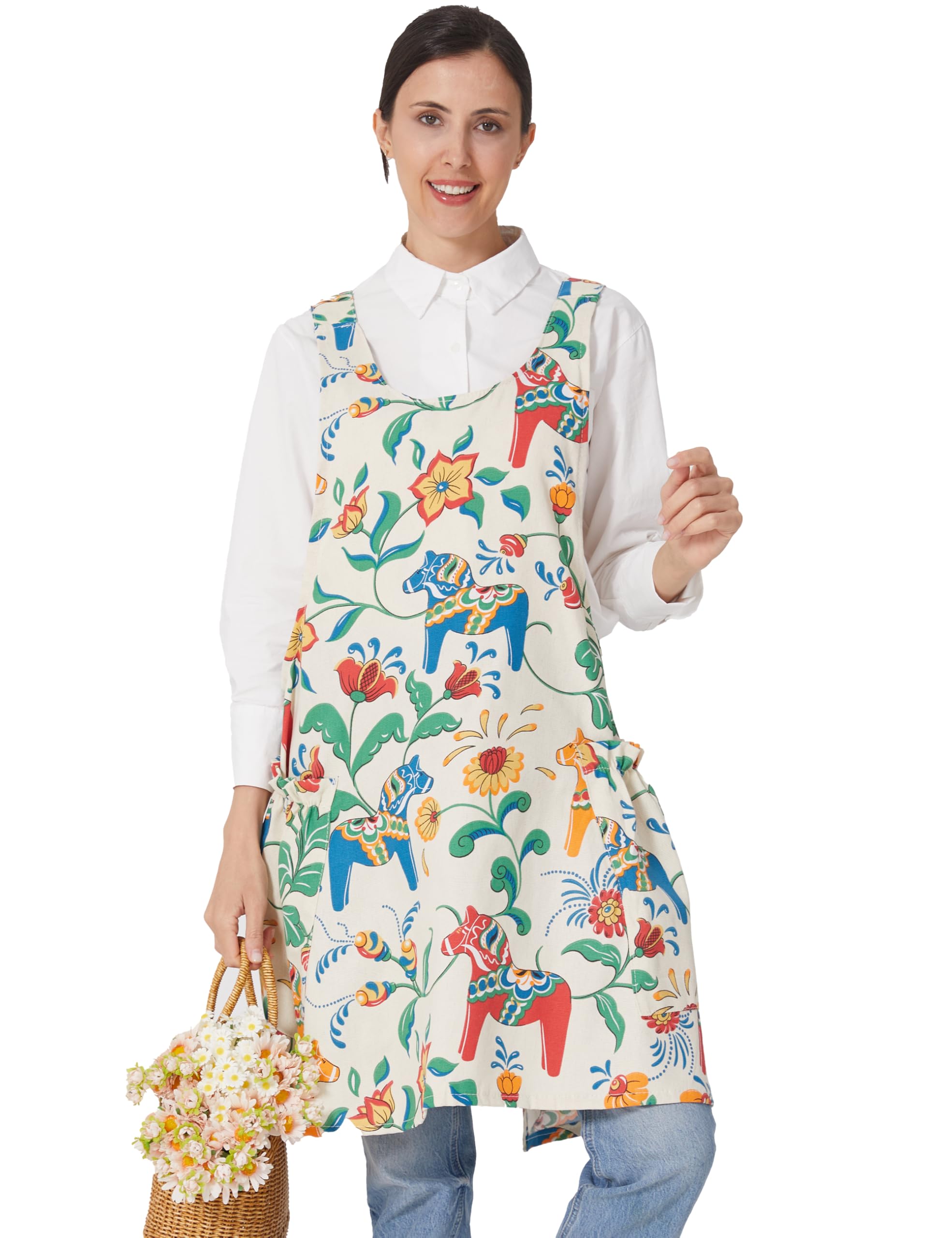Cozy Adjustable Cross Back Aprons for Women with Pockets Cotton Linen Cooking Kitchen Baking