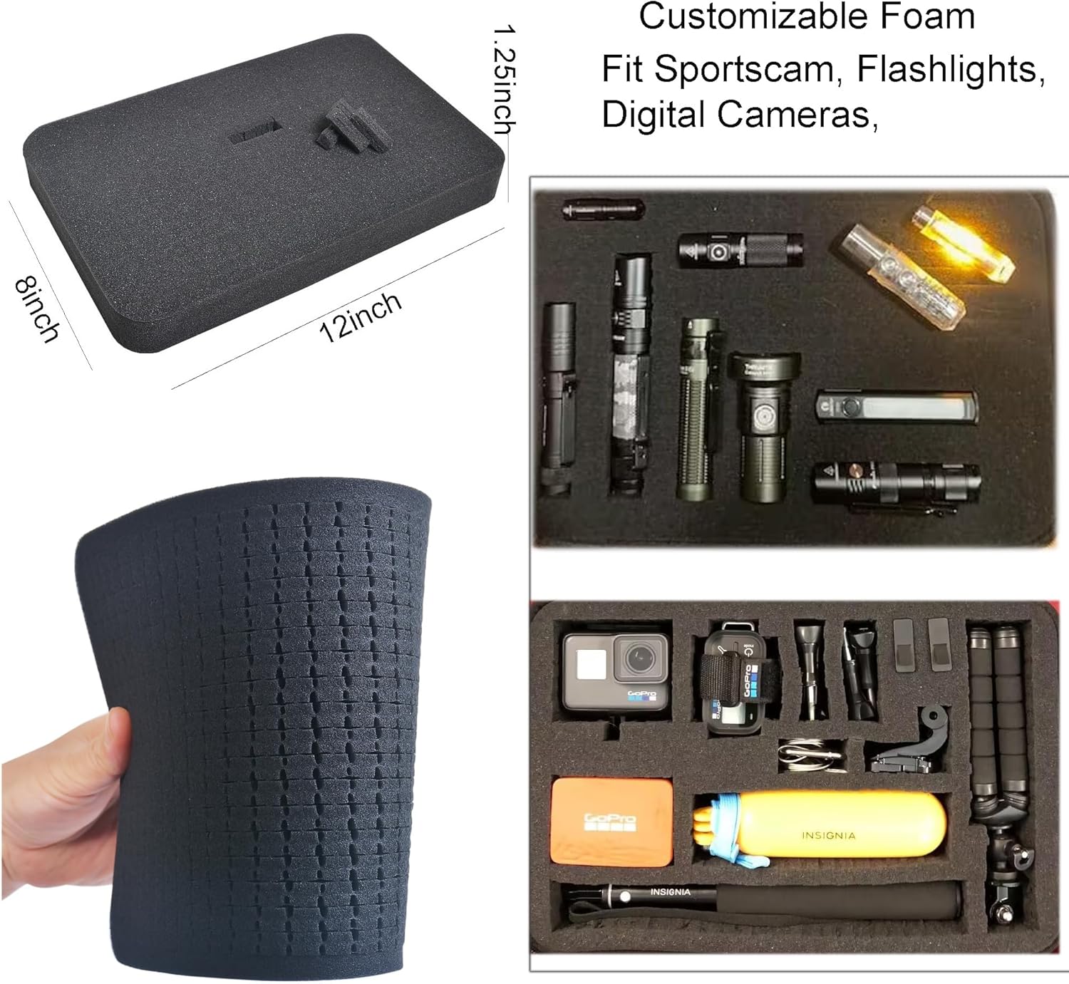 Large Carrying Case with Customizable Foam Protective Storage Case for Sports Camera SJCAM Monopole Accessories Yi 4K LCD SD Cards Batteries Feiyu Gimbal Digital Camera Case - Image 4