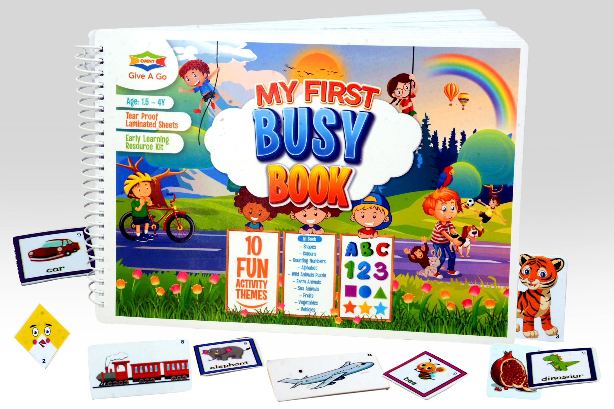 My First Busy Book for Toddlers Ages 2-4 – 30 Montessori Activities with 98 Cornered Edge Cut-Outs | Preschool Learning Binder, Tear & Water Resistant, Spiral Bound Sticker Activity Book