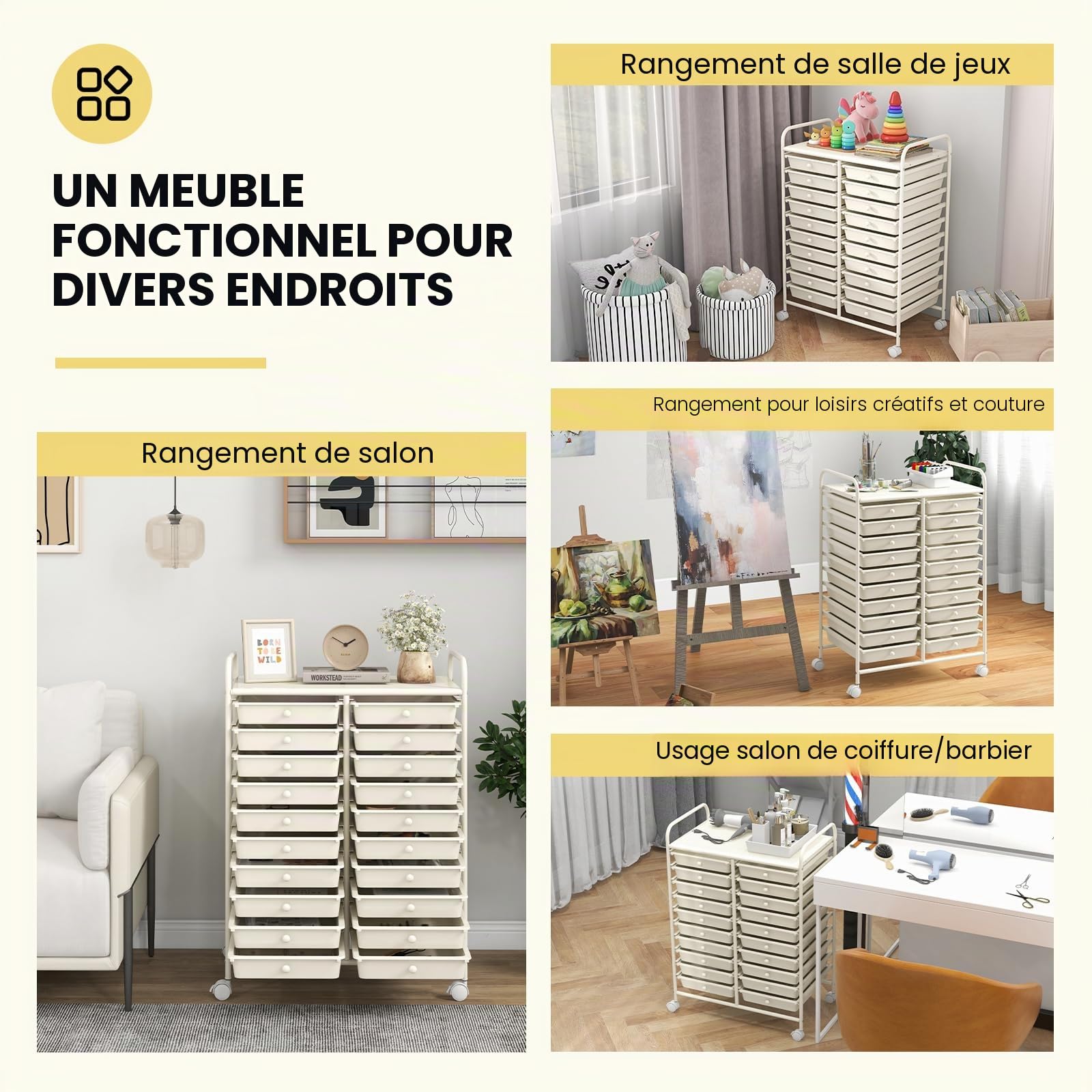 GIANTEX Chariot de rangement avec 20 tiroirs empilables, chariot à tiroirs pour salle de bain, chariot de cuisine avec roues à verrouillage, chariot de rangement pour la maison pour la cuisine, la