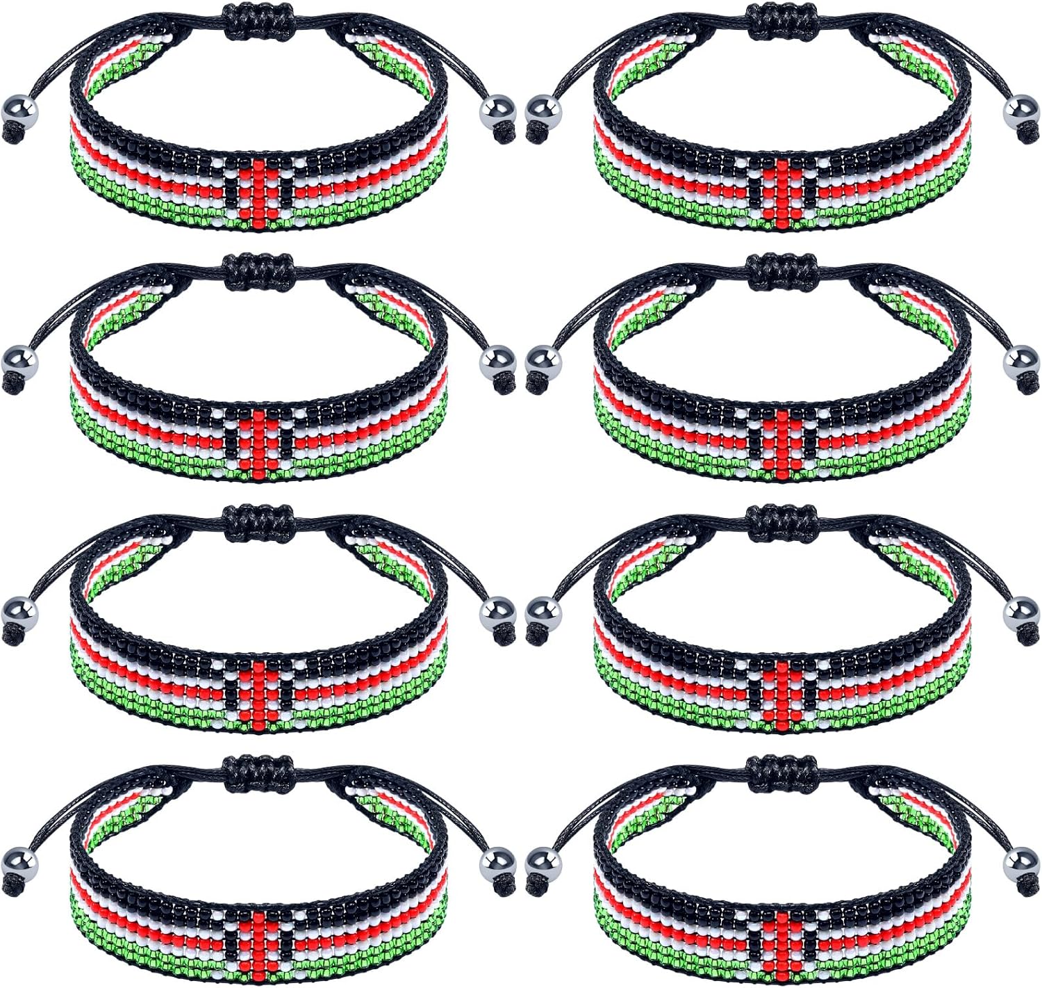 Quelay 8 Pcs Kenya Flag Beaded Bracelets Adjustable Handmade Kenyan Bracelet Rope Bangle Kenyan Black History Month Patriotic Pride Jamhuri Day African Jewelry Gifts for Women