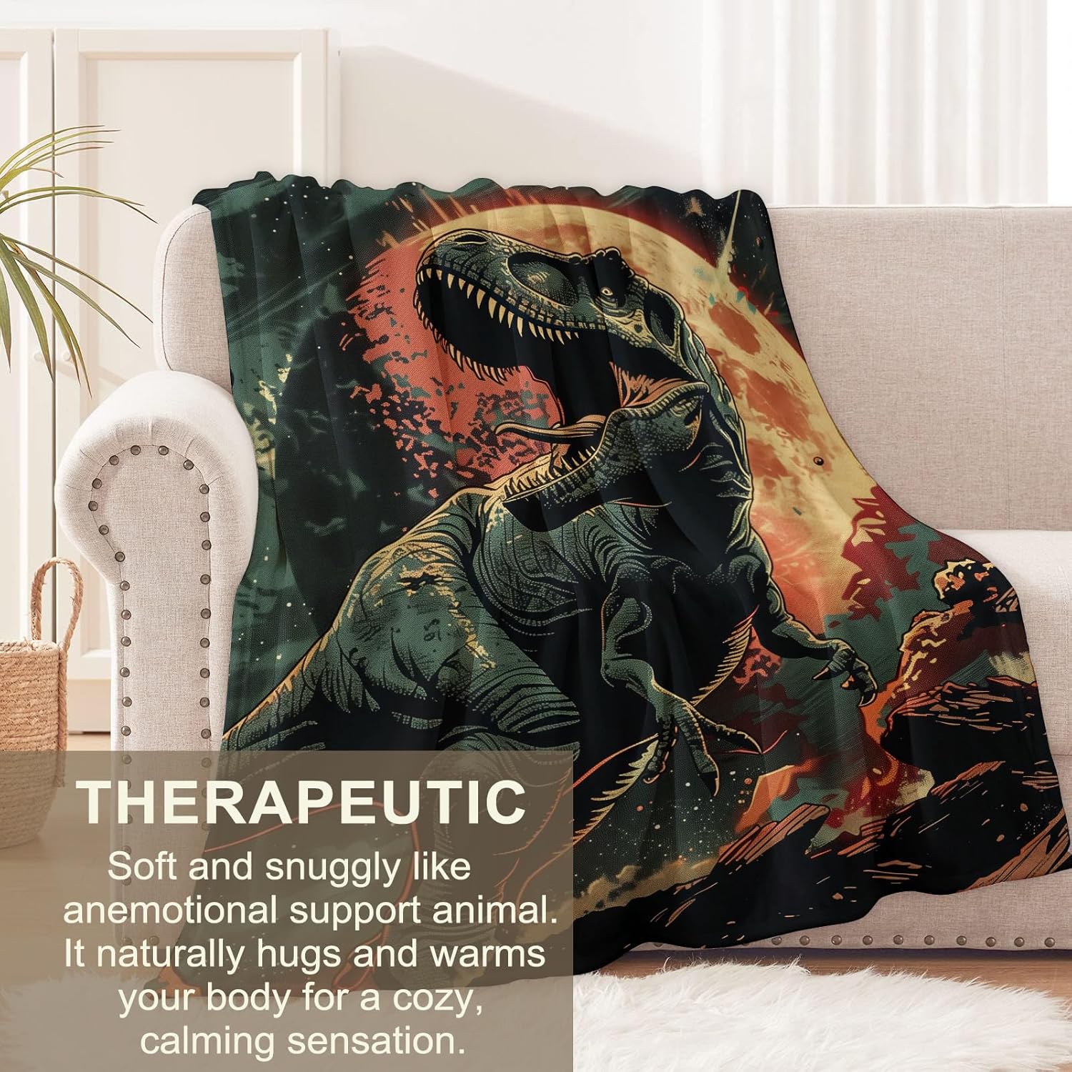 Dinosaur Blanket for Boys Adults Girls Kids, Flannel Dinosaur Blankets Gifts, Cool Dinosaur Throw Blanket for Sofa Couch Bed Living Room Soft Warm Cozy Dinosaur Decor 60" x 50" - Image 3