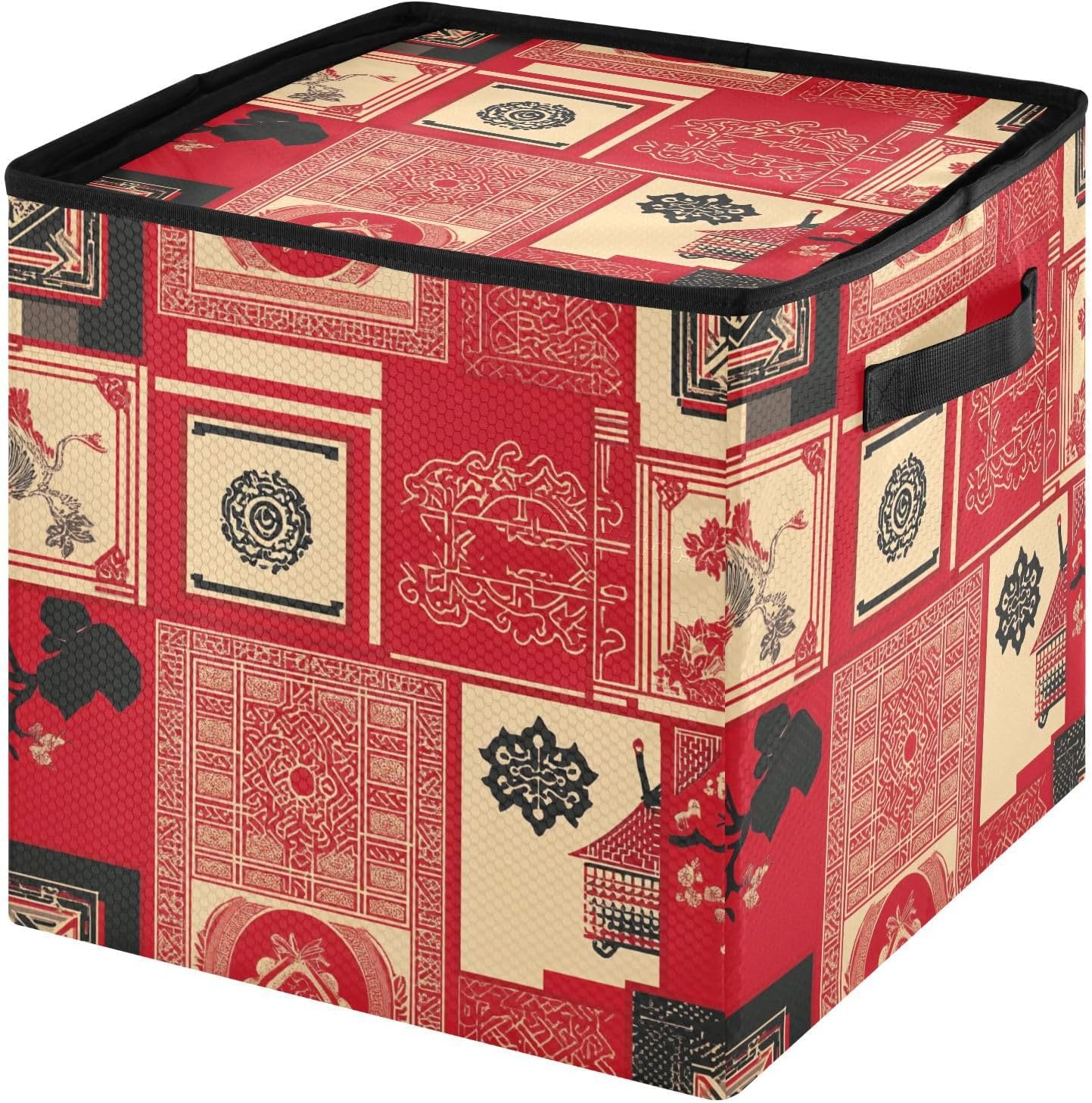High Capacity Christmas ornament storage containers Holds Up to 64, Adjustable Dividers sturdy Holiday Storage Case with Lid,Chinese Style Elements Elegant Red