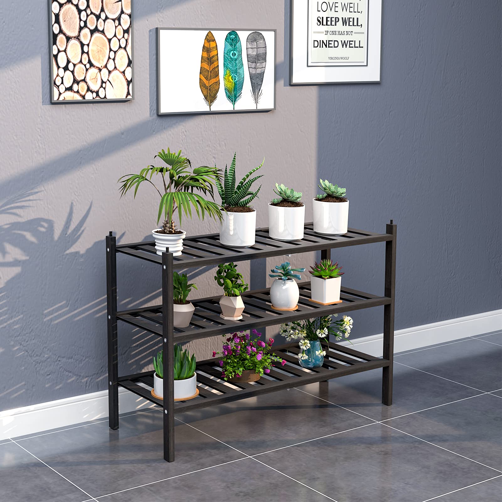 Dranixly Bamboo Shoe Rack, 3 Tier Shoe Shelf Storage Organizer, Shoe Stand for Entryway, Closet, Hallway, Bathroom and Living Room(Black)