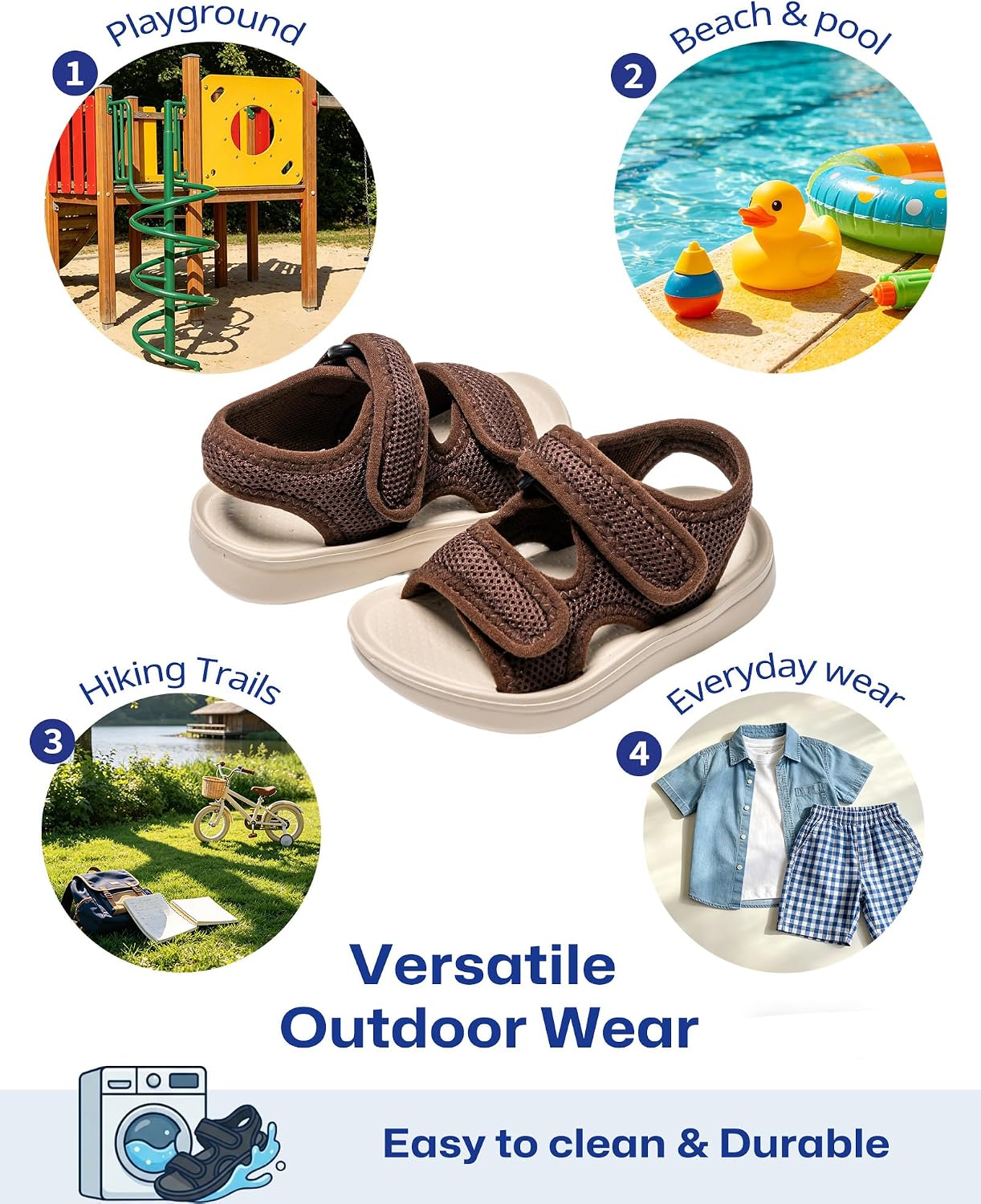 Drecage Toddler Sandals for Boys Girls, Breathable Kids Summer Walking Shoes with Arch Support, Non Slip Adjustable Kids Sport Sandals for Beach Pool Outdoor