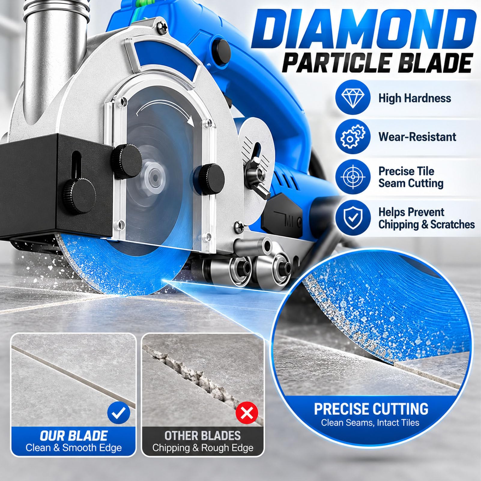Strumento Elettrico per la rimozione della Malta da 1200 W,Pulitore Automatico per fughe di Piastrelle a 9000 Giri/min,Lama diamantata da 1,2 mm,per la Pulizia delle fughe tra Le Piastrelle.