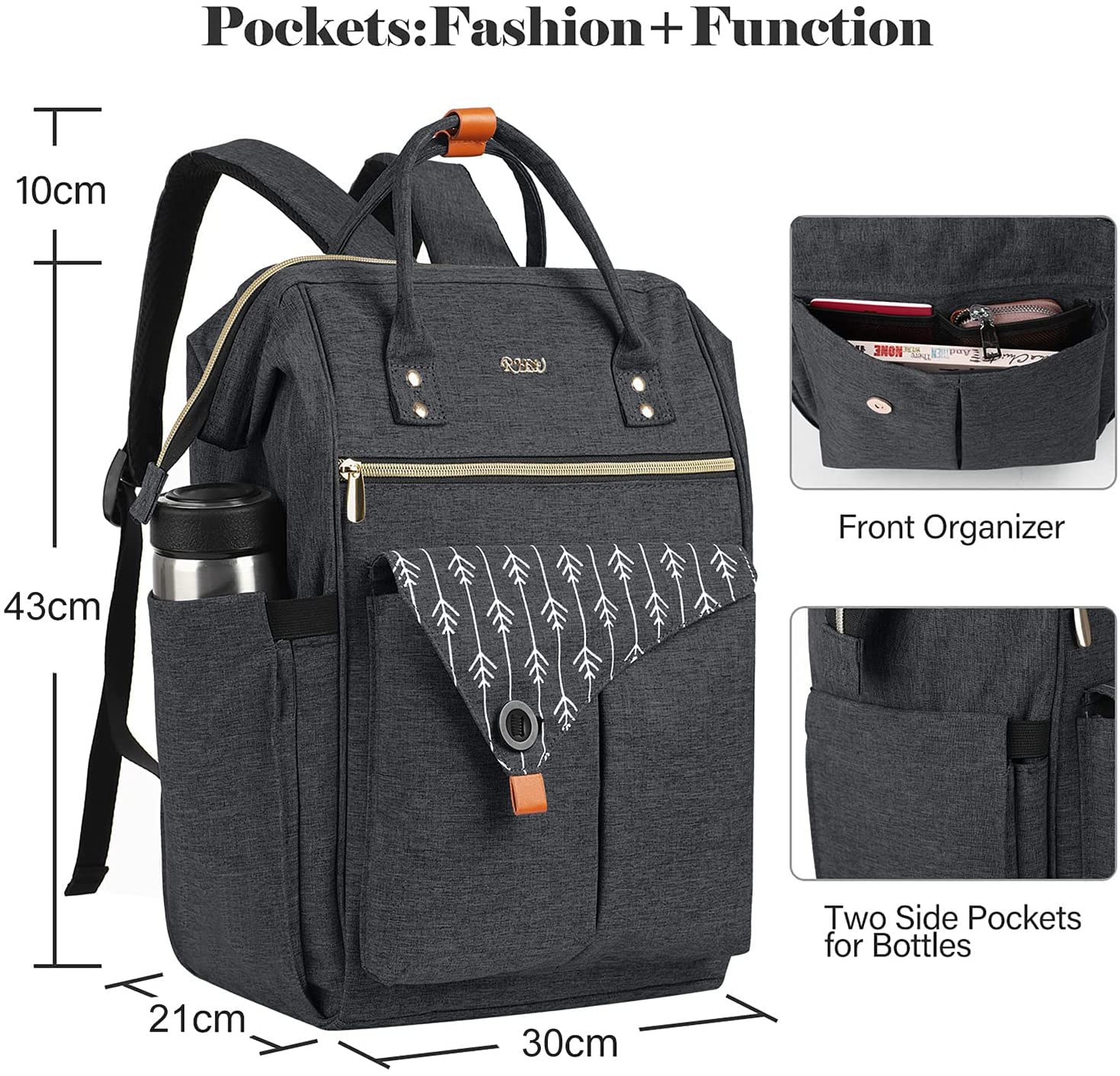 Zaino Donna, Zaino Scuola, 17.3 Pollici Zaino Porta PC con Caricatore USB Zaino da lavoro, Impermeabile Zaino per Laptop, Computer, Notebook, Scuola, Viaggio Regalo Donna - Nero