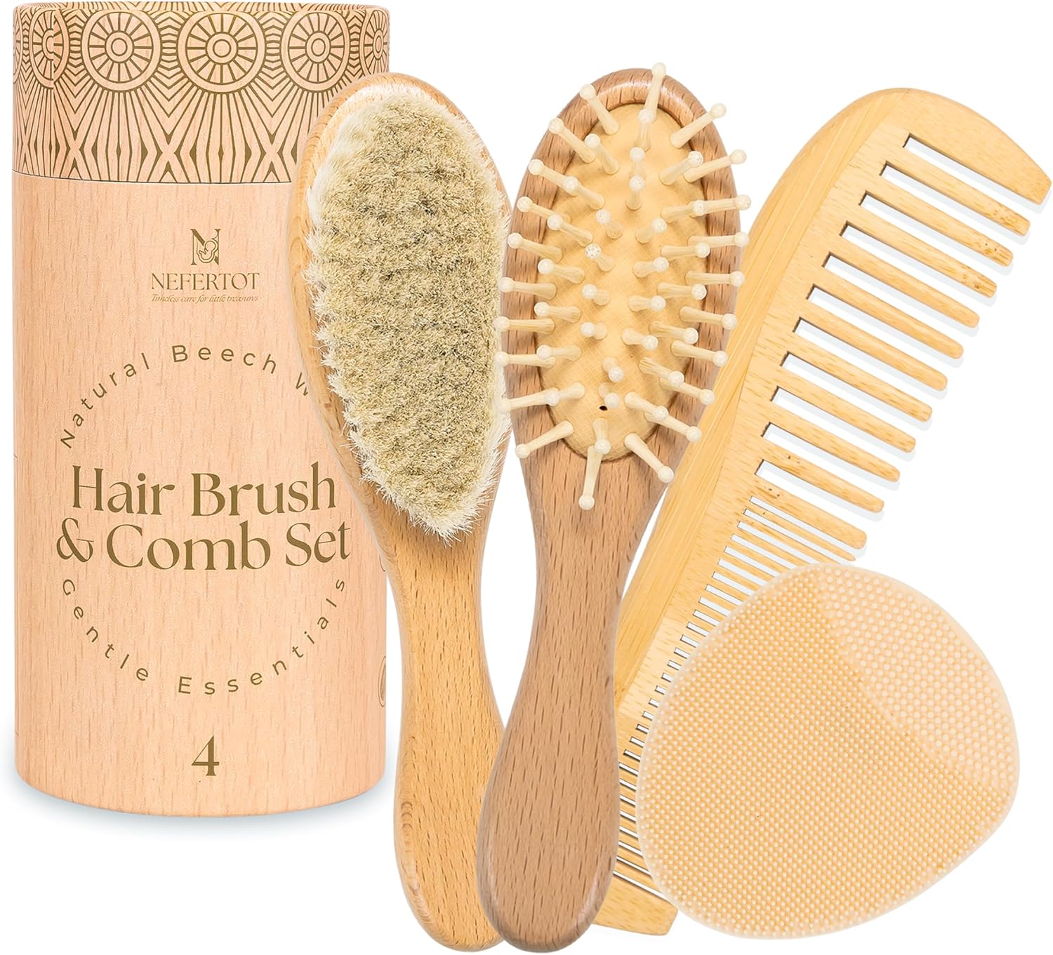 Wooden Baby Grooming Kit Beech Wood Goat Hair Brush Cradle Cap