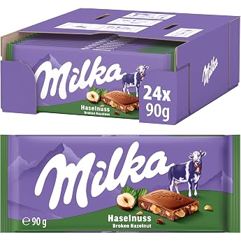 Milka Hazelnut Chocolate Bar 90g Pack of 24