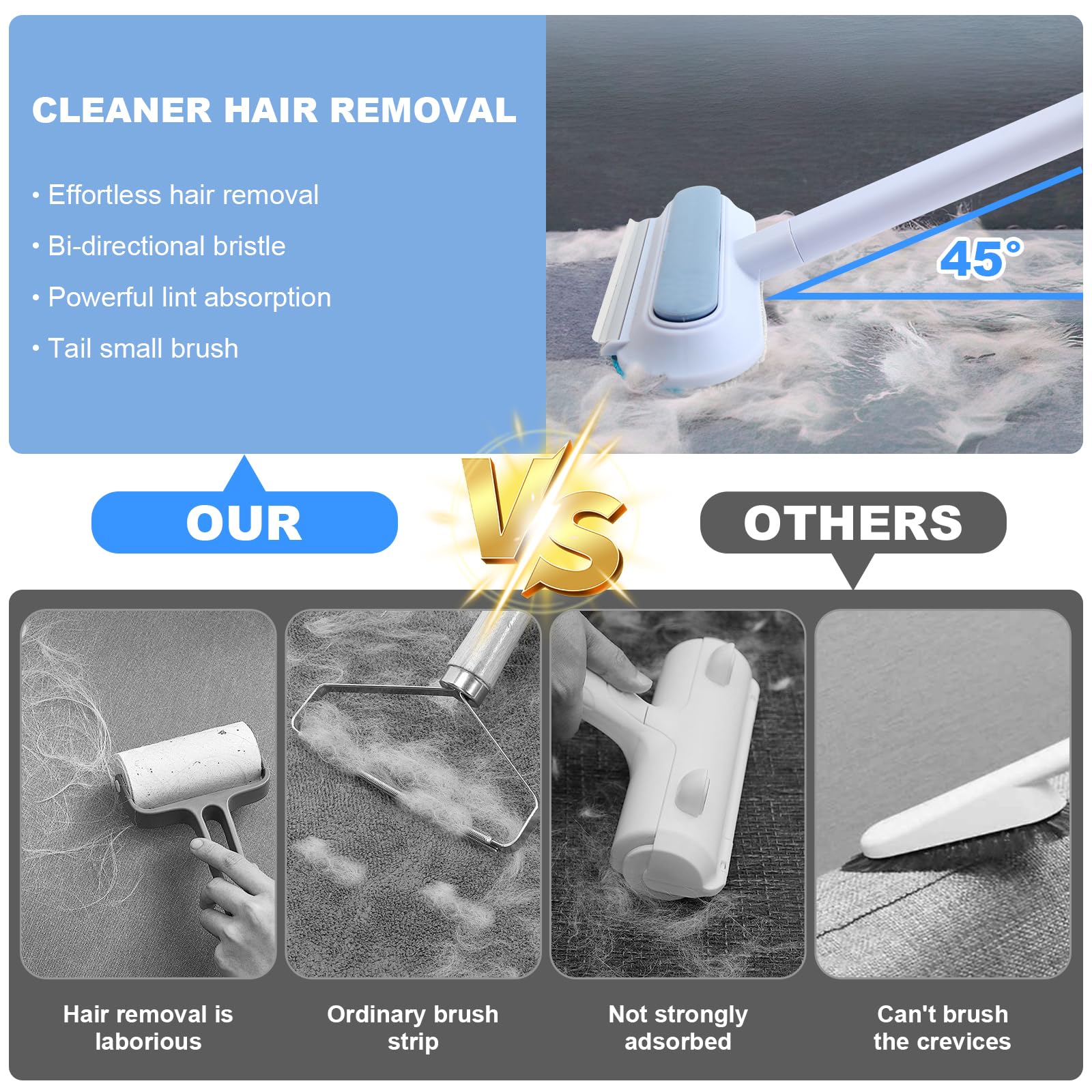 Yozexin Pet Hair Remover, Multifunction Long, 3-in-1 Pet Hair Remover, Reusable Pet Hair Remover, for Sofas Carpets - Image 4