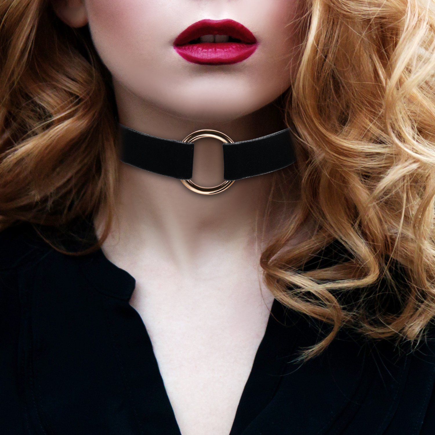 JewelryWe Biżuteria damska choker naszyjnik z wisiorkiem w kształcie pierścienia O-ring, rozciągliwa skóra aksamitna aksamitna gotycka obroża seksowny łańcuszek rękodzieło, 6, 31 cm, Brak kamienia