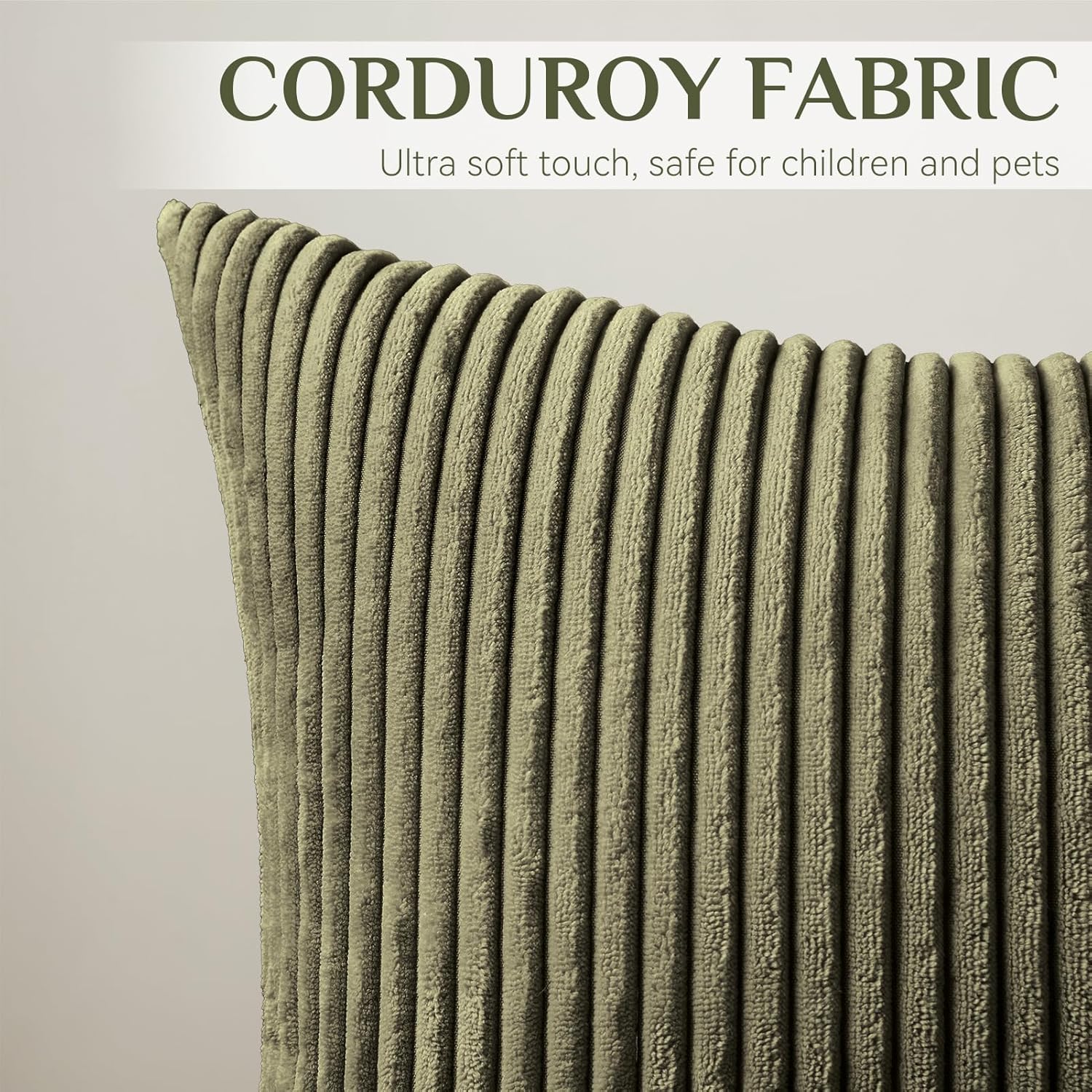 Softalker Corduroy Decorative Pillow Covers 24 x 24, Set of 2 Soft Striped Throw Pillows Cover, Square Accent Pillow Cases Decor for Sofa Couch Cushion Living Room Bed, Olive Green