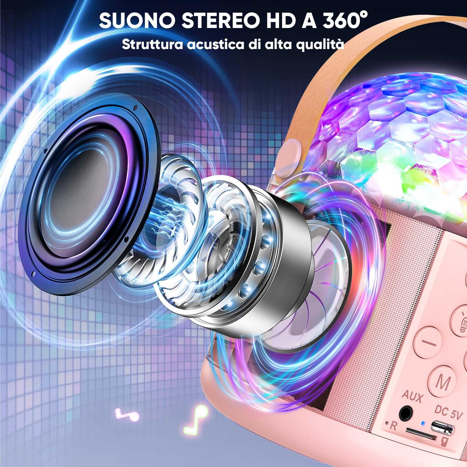 Karaoke con Microfono Regalo Bambina 5 6 7+ Anni, Karaoke per Bambini Cassa Bluetooth con Microfono Giochi Bambina Adulti Karaoke Bambina Giocattolo Musicale per Feste - Regali Natale Bambini 2025