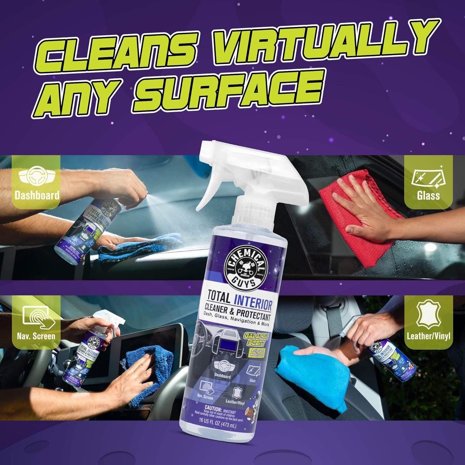 Chemical Guys Total Interior Cleaner & Protectant - (16 oz) All-in-One Car Interior Cleaner for Dash, Seats, Carpet, Glass, Vinyl, Leather, and Plastic - Galactic Scent - Image 3