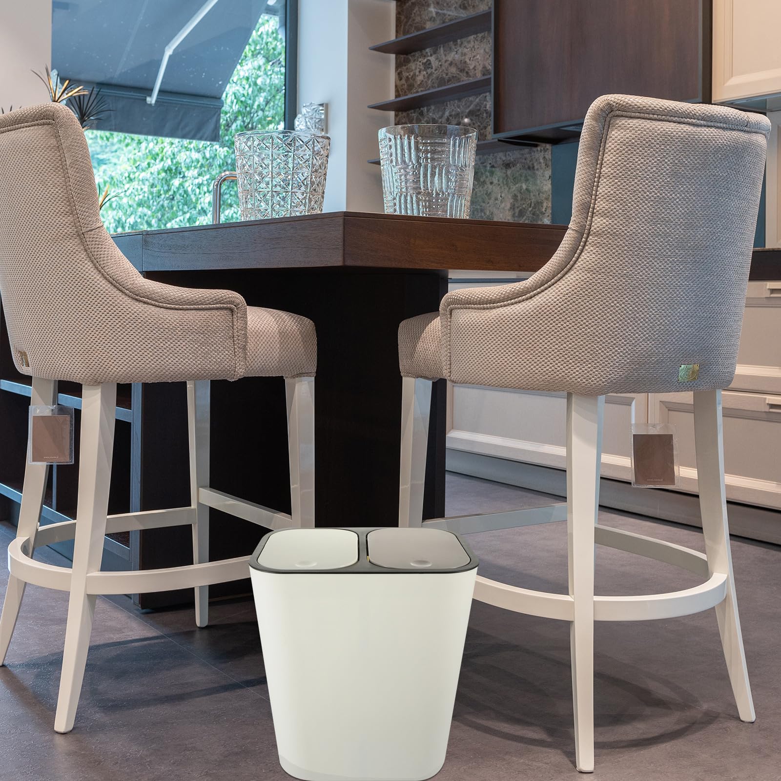 GANAZONO Doble Compartimento de Pp Blanco Diseño Simple y Versátil para Cocina y Hogar Tapa y Función de Pulsador