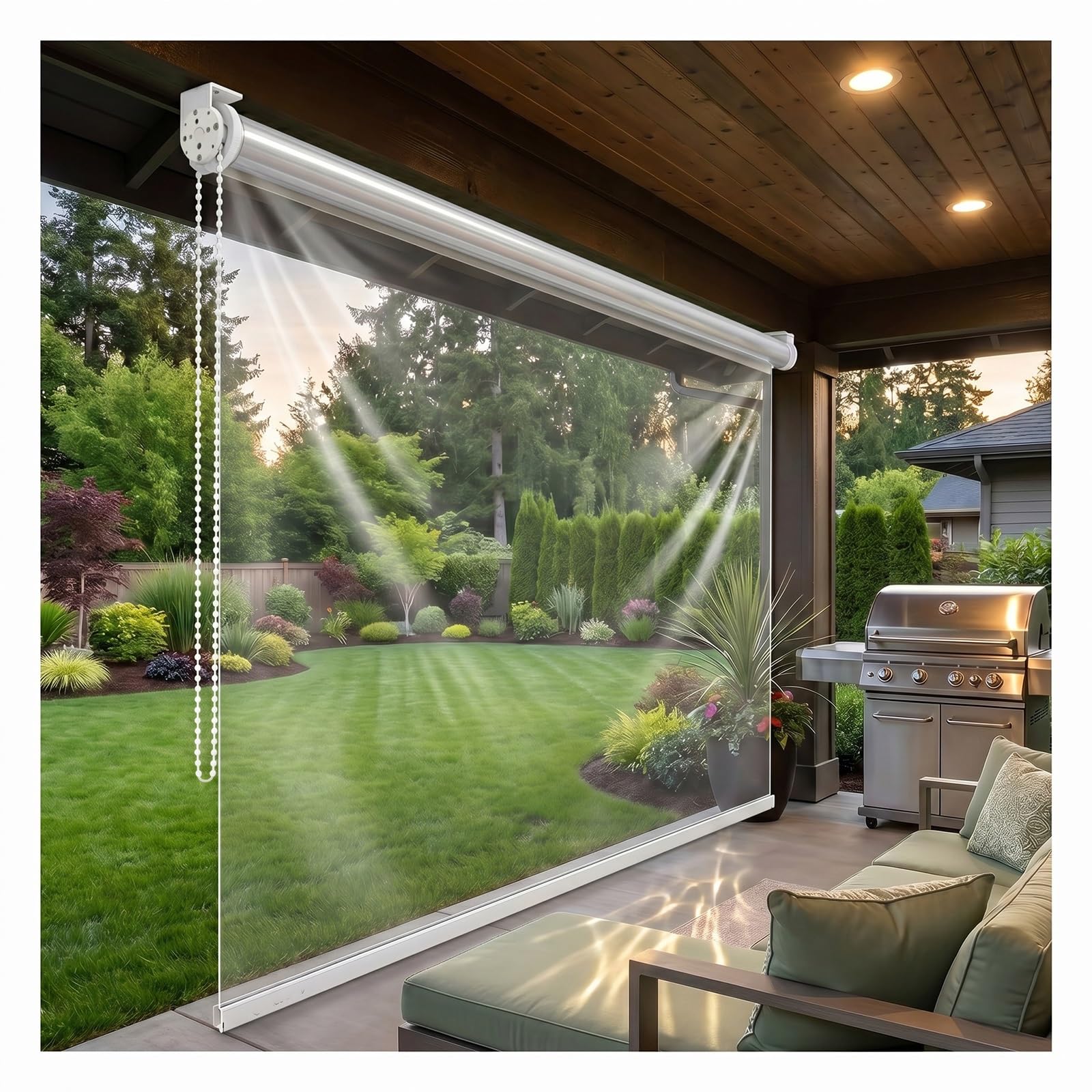 Clear waterproof roller blinds，vinyl curtains for patio，porch blinds for wind and rain，transparent vinyl pvc roller shades，clear outdoor curtains that can roll up(W85*H160cm/W33.4*H62.9in)