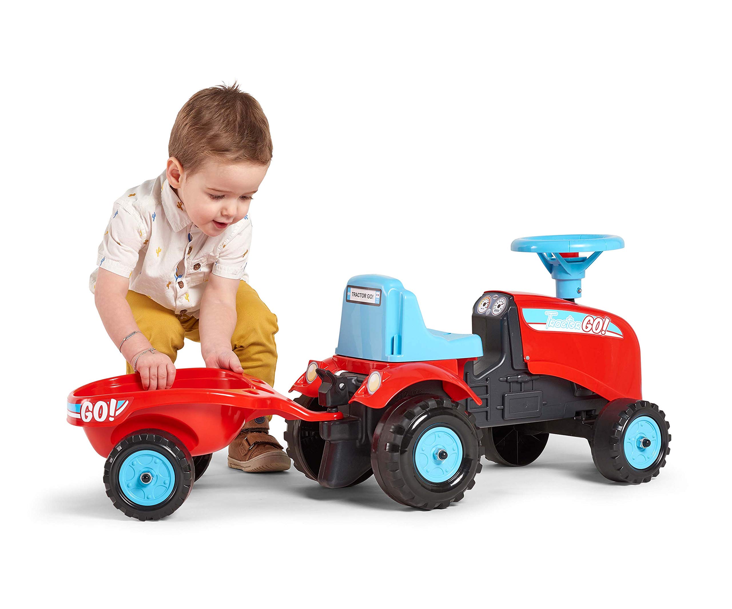 Falk - Traktor Go! Samochód ślizgowy z przyczepą – od 12 miesięcy 2 style do personalizacji - Tablica rejestracyjna z możliwością personalizacji - 200B