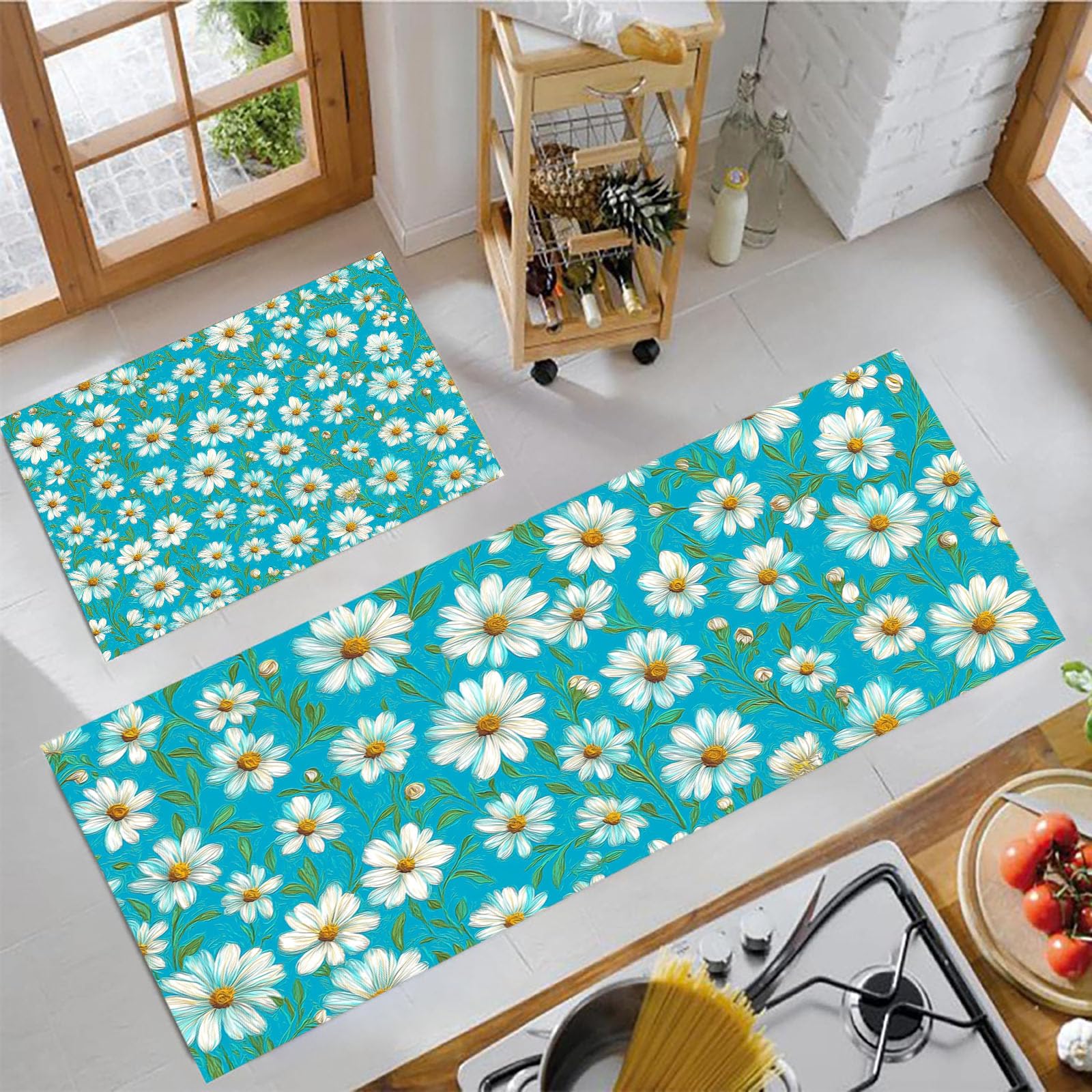 Juegos de alfombras de cocina de 2 piezas estampadas lavables de 43x75 y 43x150 cm