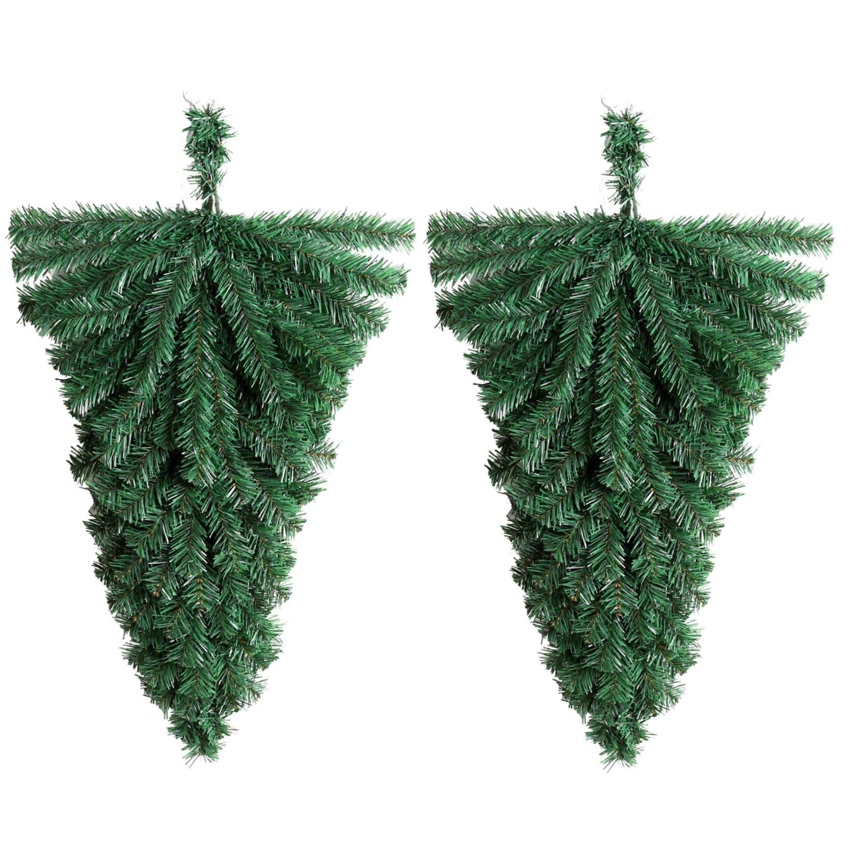 CAKEEYUM Christmas Swag 2Pcs 18x10inch Artificial Upside Down Tree Shape Teardrop Swag PVC Christmas Decorations for Front Door Wall Window Teardrop Door Decorations Swags