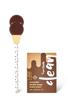 SuperMouth Double Scoop Kids Tongue Scraper Dual-Sided Brush & Scraper Removes Odor-Causing Buildup, Fights Bad Breath, Easy-Grip Ice Cream Design, 3 Yummy Scents, Ages 6-12, Essential Oral Care