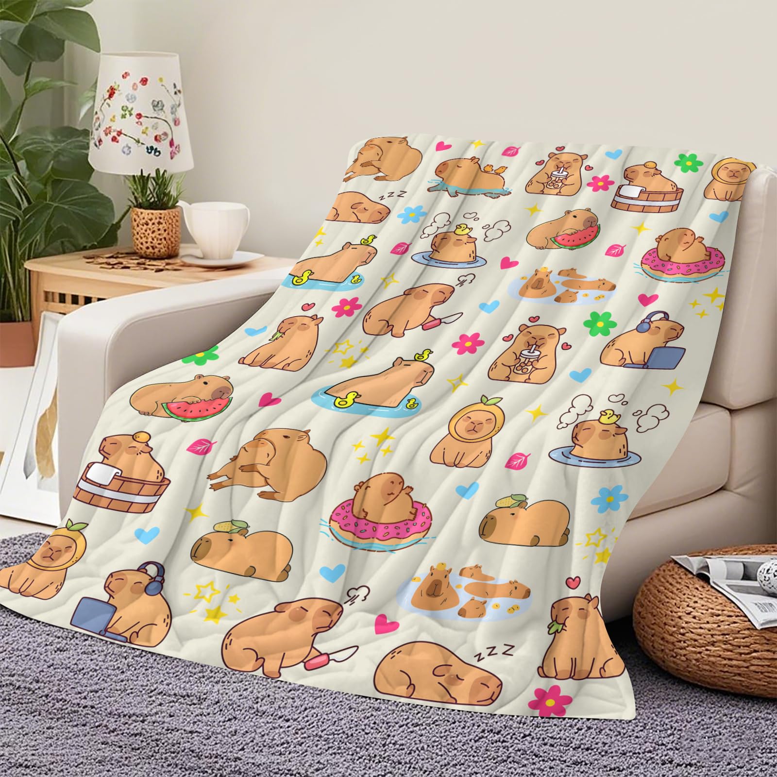Qucarder Capybara Blanket Capybaras Throw Blanket Lightweight Cozy Flannel Blanket for Capybara Lovers Girls Boys Kids Women Men Bedroom Couch Sofa Home Decor 60x80 Inch - Image 3