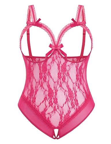 Avidlove Plus Size Lingerie Exotic Teddies Bodysuits One Piece Lace Babydoll Sleepwear - 3X-Large - Rose Red