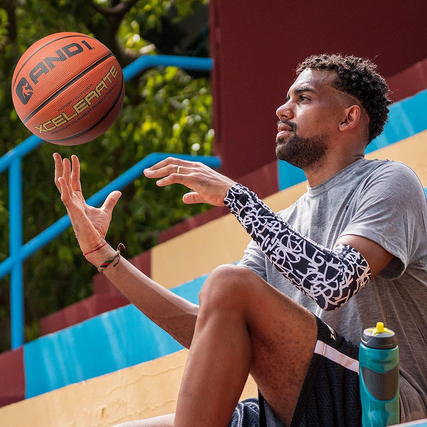 AND1 Xcelerate Rubber Basketball: Official Regulation Size 7 (29.5”) Streetball, Made for Indoor/Outdoor Games