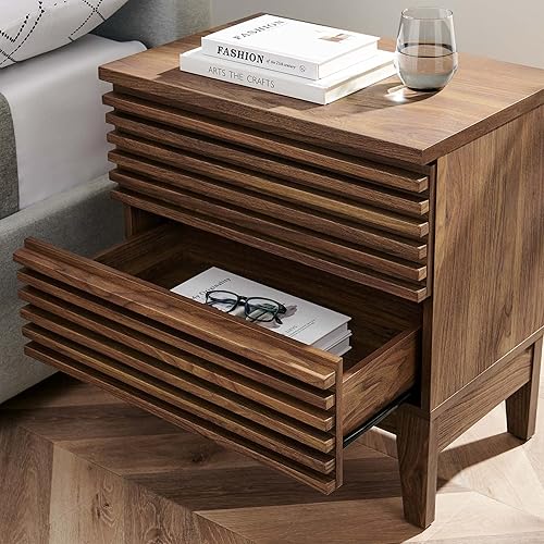 Miniatura 2 de Modway Render Mid Century - Mesita auxiliar moderna de dos cajones en nogal