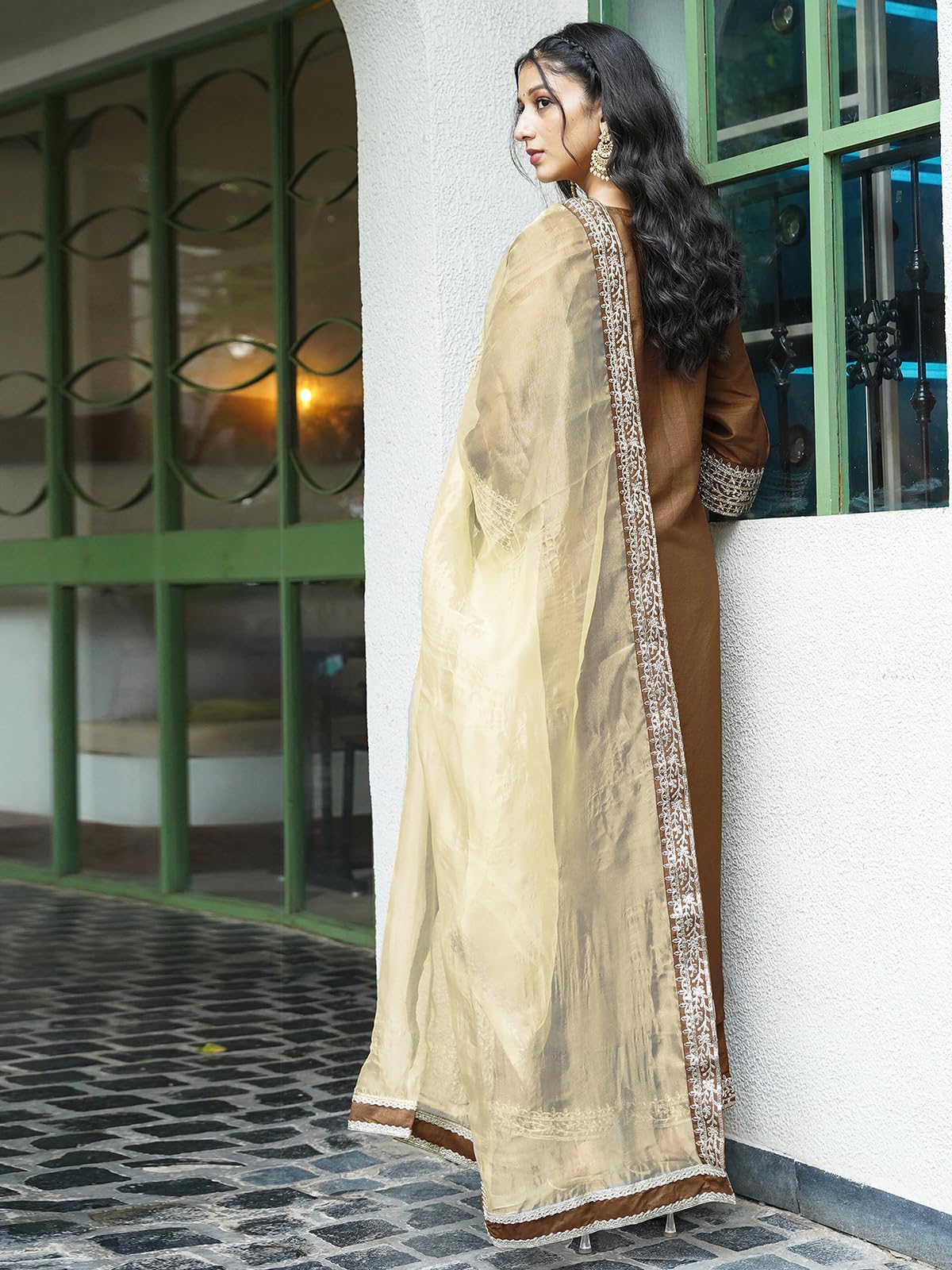 Sanisa Women's Silk Sequence And Embroidery Work Lace Straight Kurta With Pant And Dupatta Set (104Kbd1138Nb-M_Mustard)