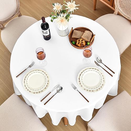 Miniatura 8 de Fitable Manteles redondos de lino sintético de 60 pulgadas, paquete de 2 manteles texturizados de arpillera sintética para cocina, comedor, fiesta,