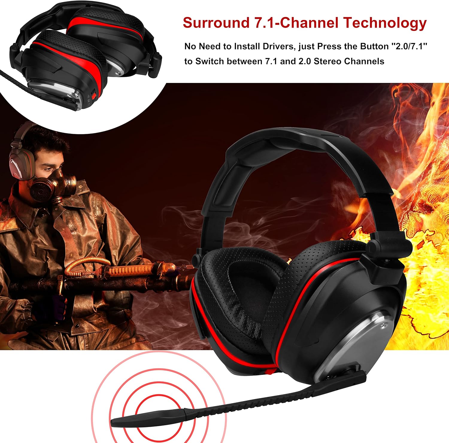 HUHD Wireless Gaming Headset for Xbox one-Wireless Gaming Headphones Xbox Deep Bass and Rotating Metal Ear Cups,Noise-Cancelling Microphone