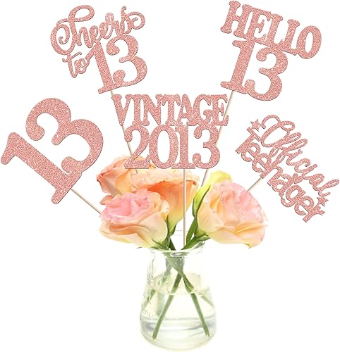Miniatura 47 de 15 piezas de centro de mesa de feliz cumpleaños 13 palos oficiales para adolescentes vintage 2012 Hello 13 centros de mesa de flores palos saludos a