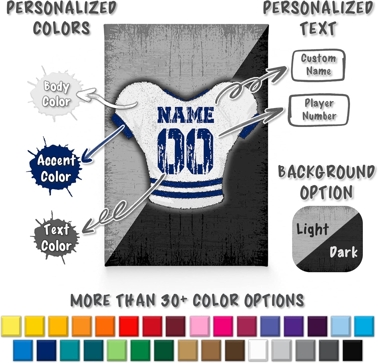 Smile Art Design Custom Football Jersey Wall Art – Personalized Name & Number Canvas Print – Custom Team Color Sports Gift for Dad, Son or Coach – Football Fan Room Decor