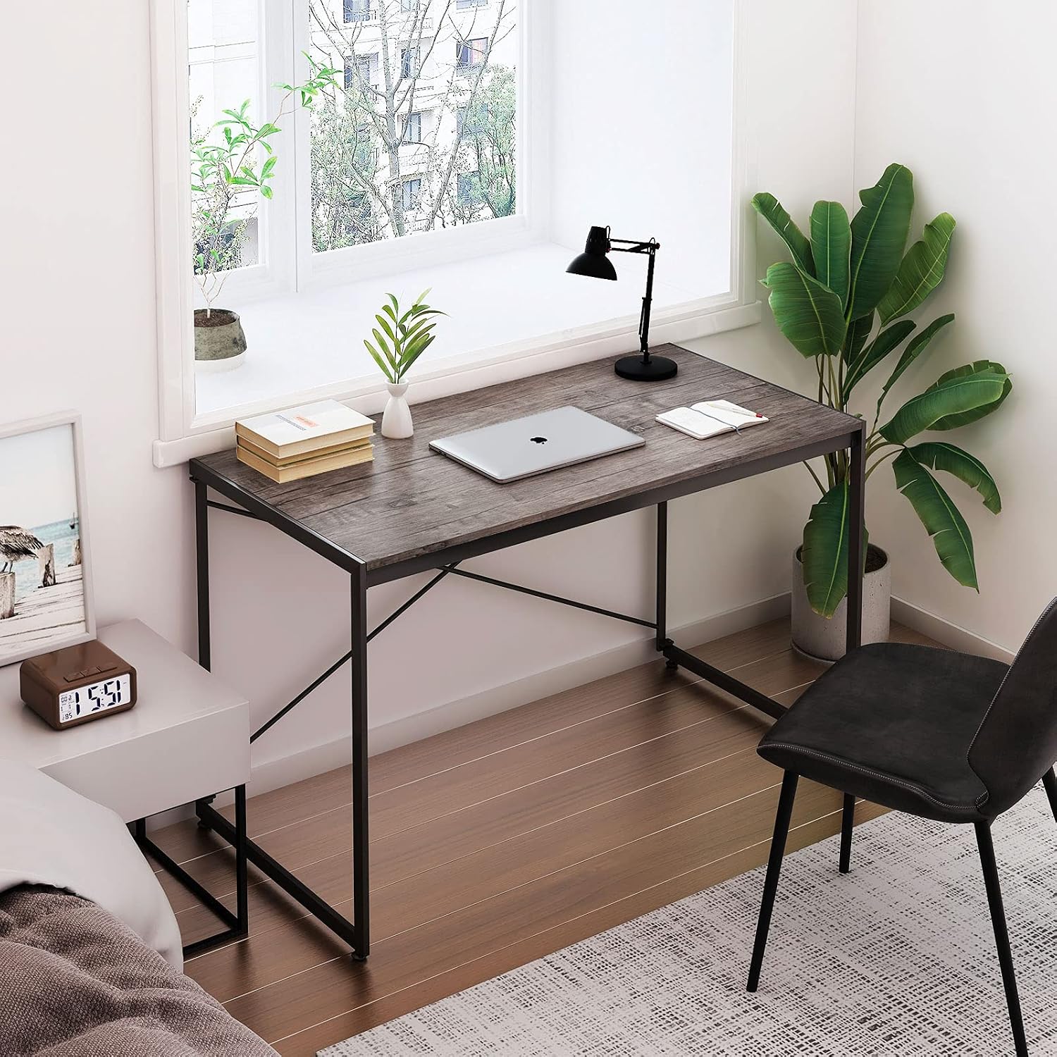 Computer Desk Foldable Home Office Table, Portable Study Writing Desk | NO Tools Required | Modern Simple Laptop Work Desk Gaming Table, for Small Spaces/Bedroom/Living Room (Black, 47 Inch)