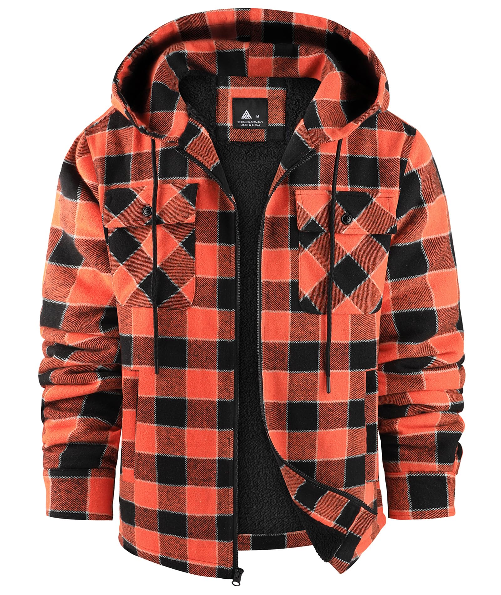 SCODI Mens Flannel Hooded Jacket Fleece Sherpa Lined Zip Up Plaid Hoodies