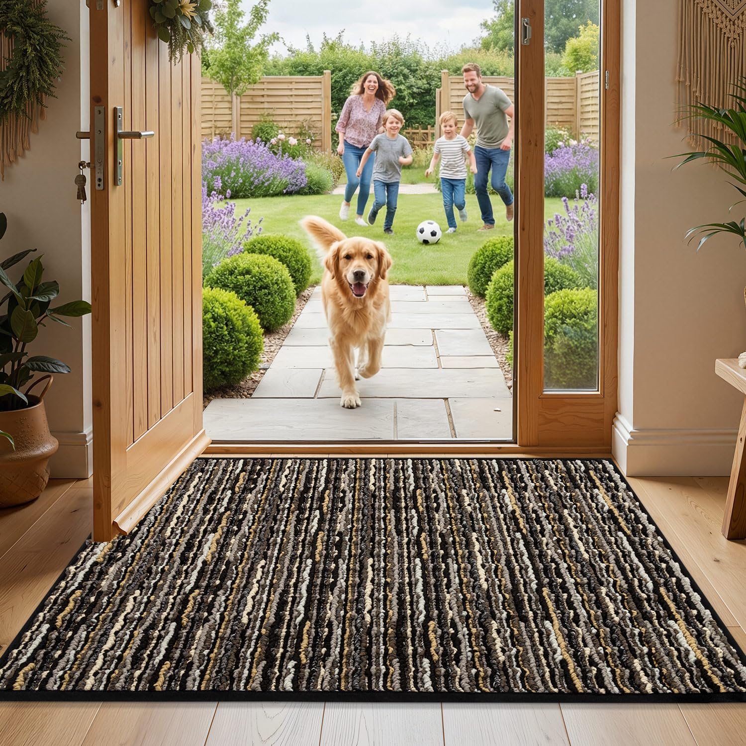 Biscpro Dirt Trapper Door Mats Indoor,Non-slip Indoor Door Mat,Vintage Absorbent Rug,Machine Washable Floor Carpet for Front Back Door,Entrance,Kitchen,Pet (Black,50x80cm)