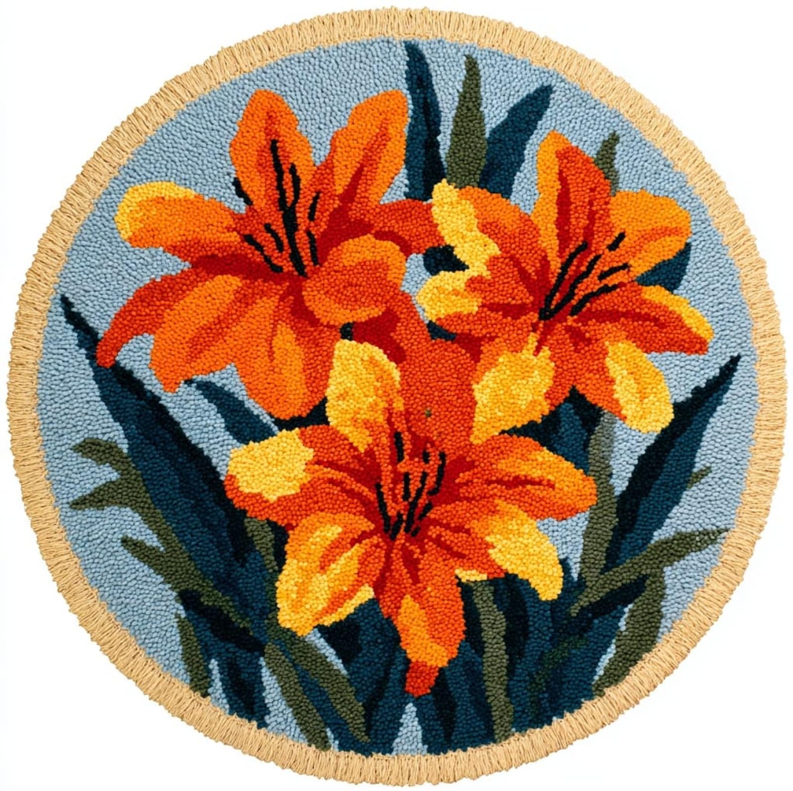 WallustrioaW DIY Tapestry Carpet Rug Making for Adults,Orange Lilies,Crochet Kit for Beginners,Carpet Making Set with Printed Canvas,Gift,50x50cm