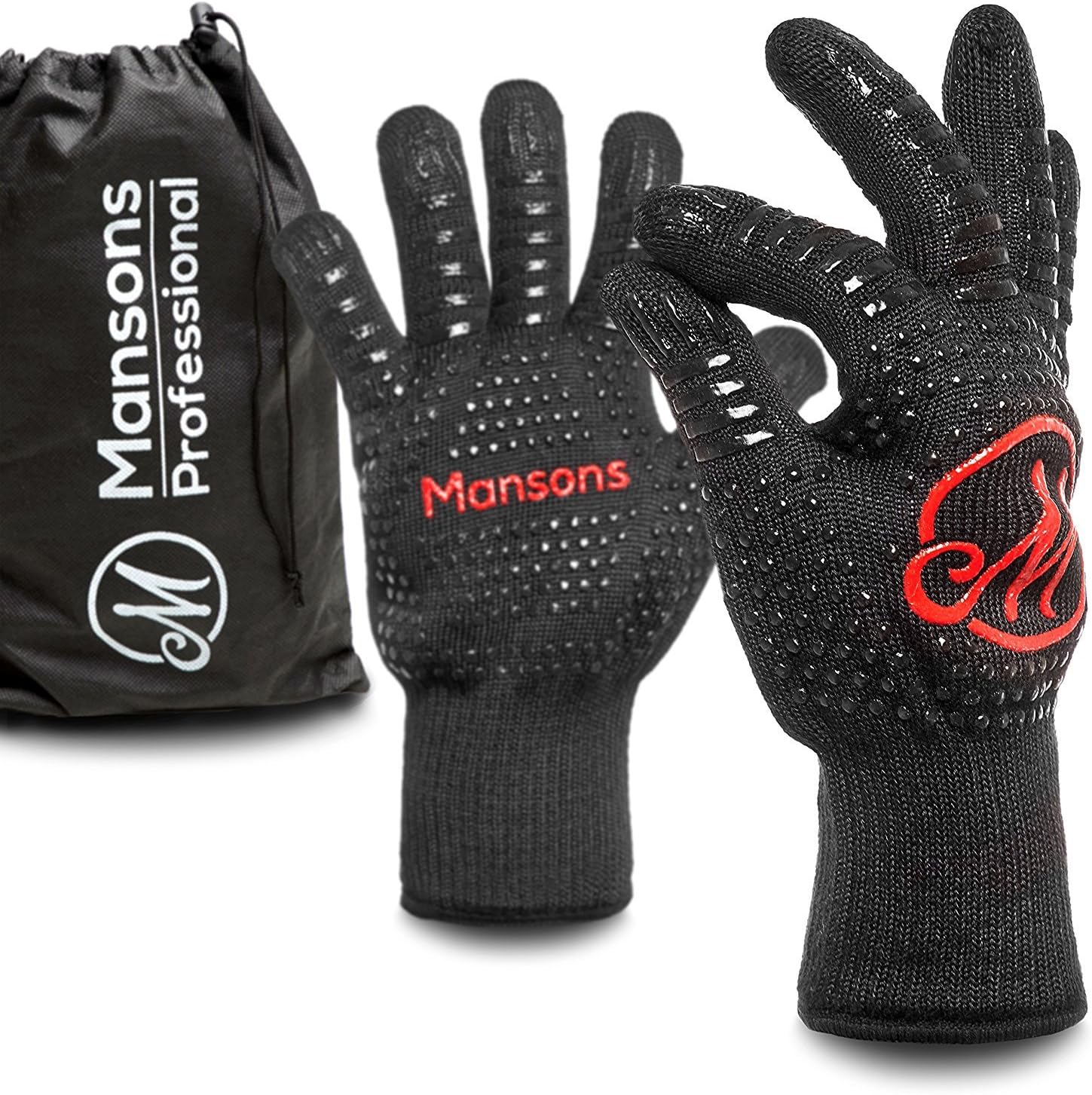 Mansons BBQ Mitts Extreme Heat Resistant Size L/XL, Oven Gloves extra long for Grilling 932°F/ 500 °C, Forearm Protector for Cooking and Baking (XL)