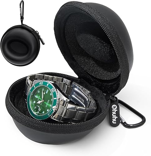 Ohuhu Funda de reloj de viaje para hombres y mujeres, organizador portátil de almacenamiento de reloj individual con diseño elevado de 2.205 in para