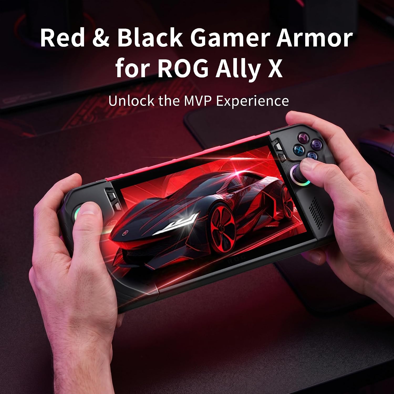 UYIYE Protective Case for ROG Ally X 2024 ONLY,NOT for ROG Ally (2023), Soft Touch Rubber Coating, Slim Fit Anti-Slip Cover, Shock-Absorbing Protective Shell for ASUS Ally X (Red+Black)