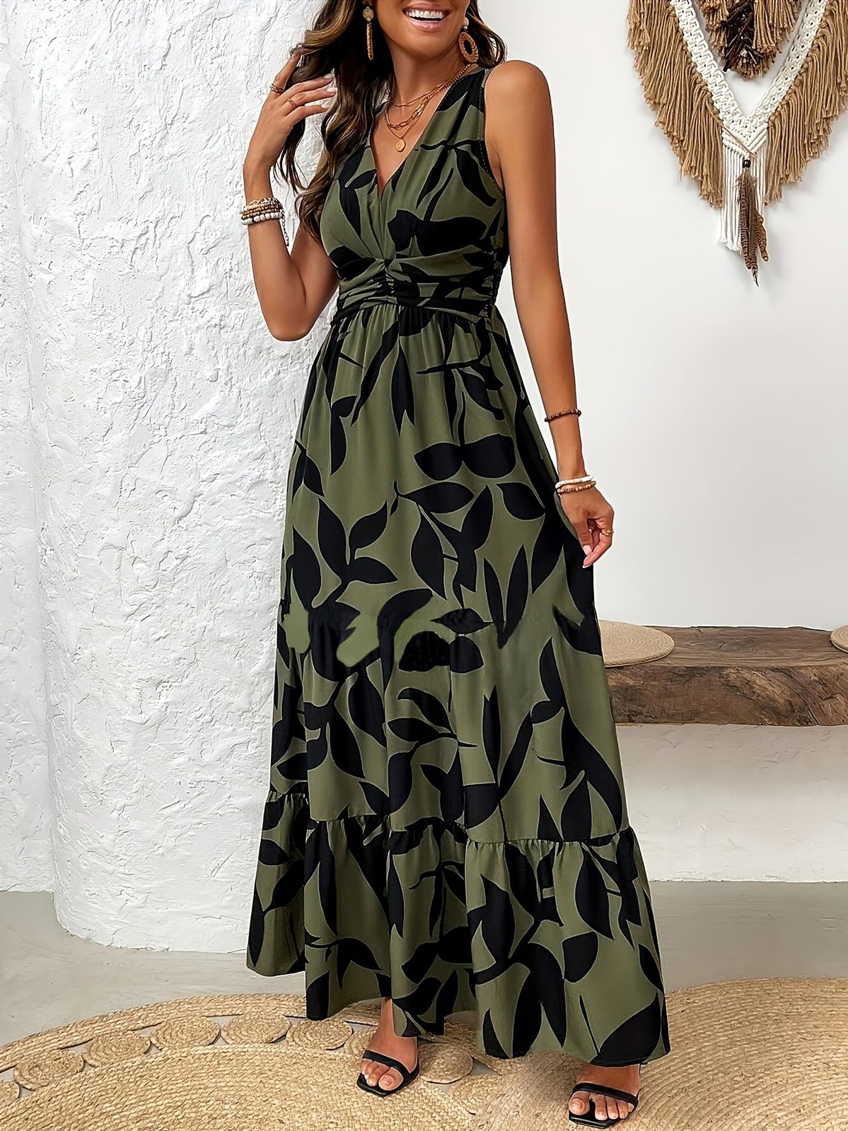 YUTILA Maxi Vestidos Mujer Largo Sin Mangas Vestido De Verano Con Estampado Floral