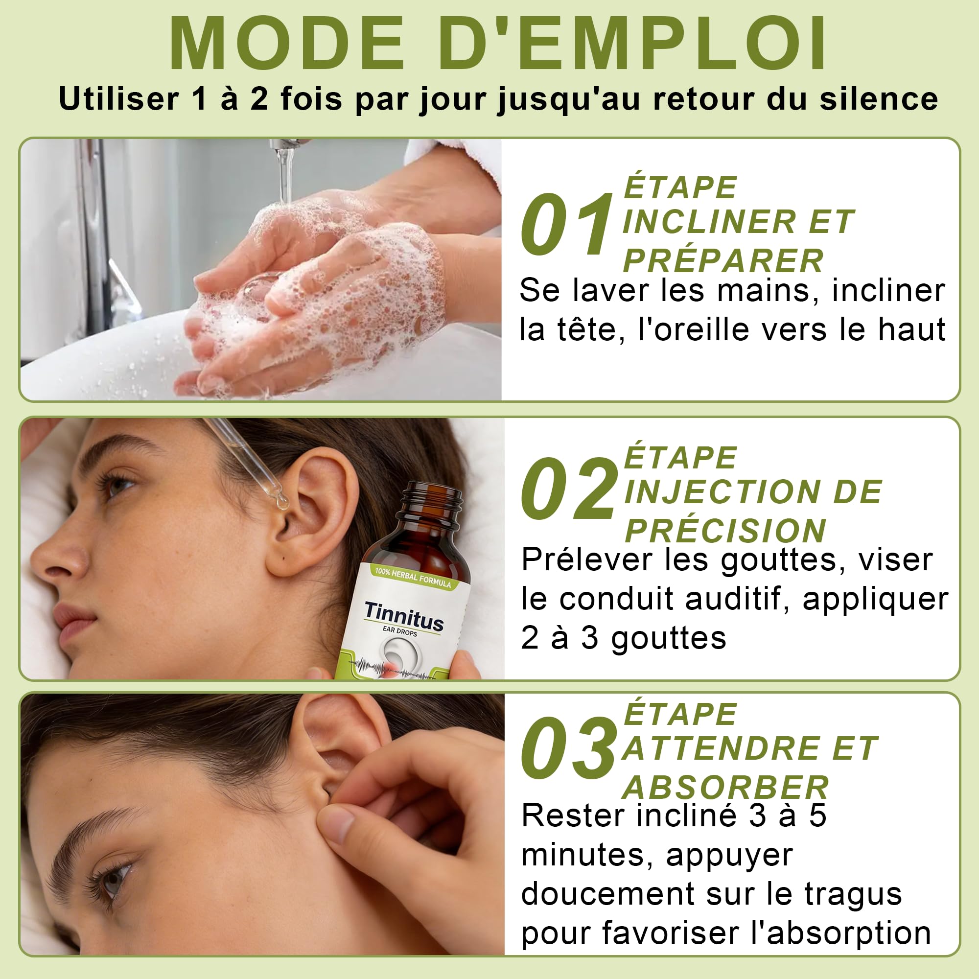 Gouttes pour acouphènes (60 ml) - gouttes auriculaires pour réduire le bruit, apaiser les oreilles bouchées et favoriser une audition claire I soulagement acouphènes, formule douce