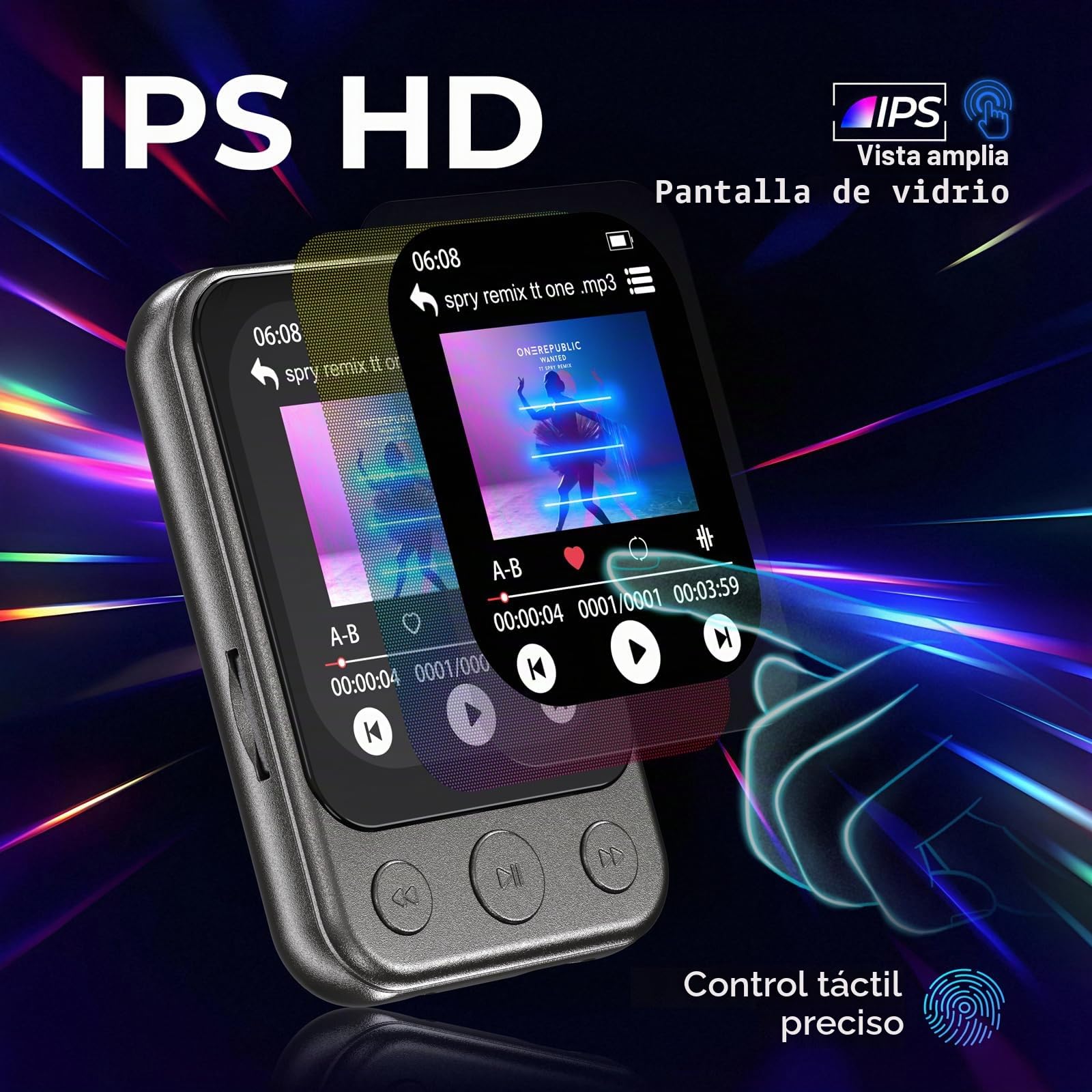 32GB Reproductor MP3 Bluetooth 5.3 con Clip y Altavoz, Reproductor de Música Deportivo con Pantalla Táctil y Botones, Control de Volumen Independiente, Radio FM, Ampliable hasta 128GB
