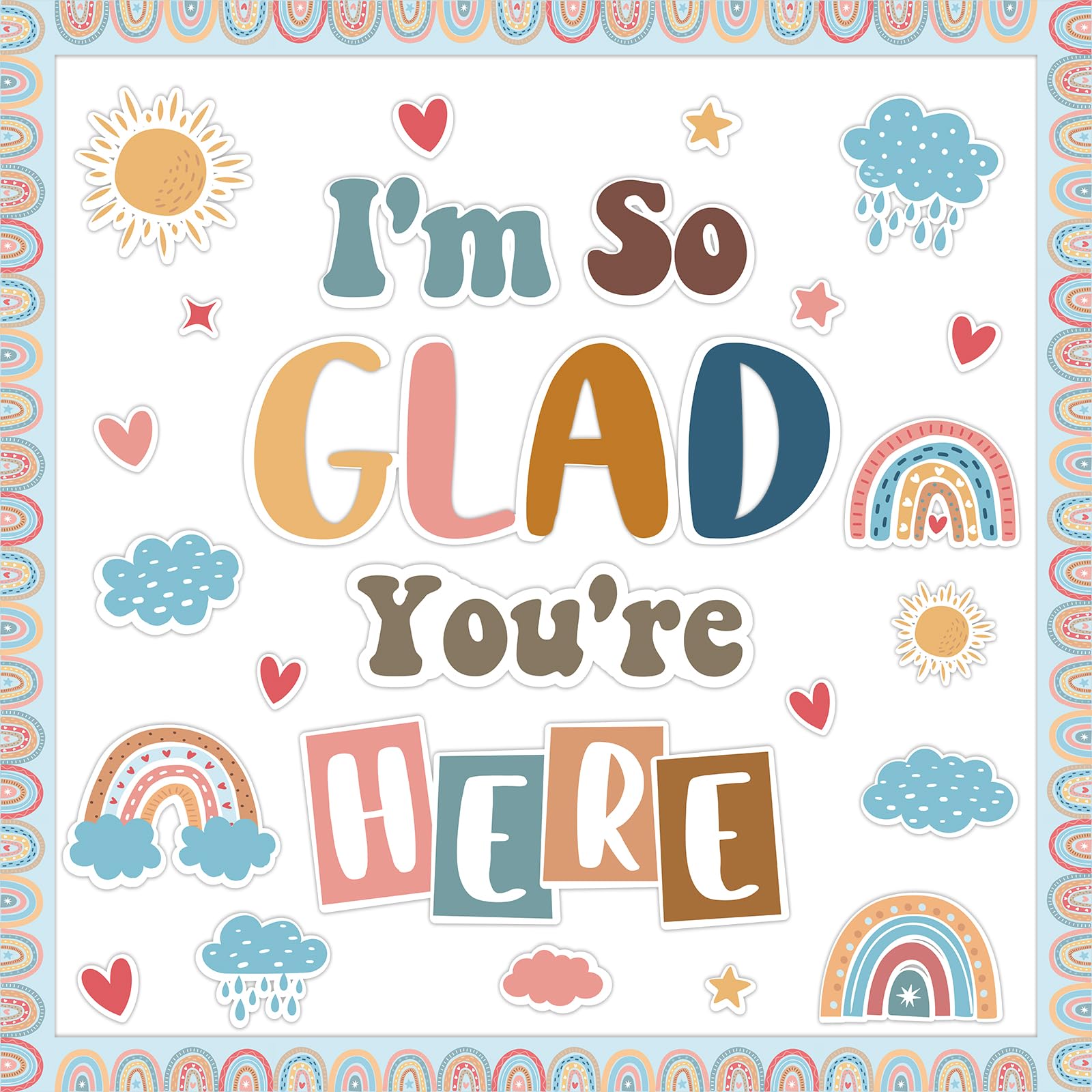 Classroom Bulletin Board Decorations Boho Welcome Back to School Bulletin Board I'm So Glad You're Here Rainbow Motivational Classroom Decors Colorful
