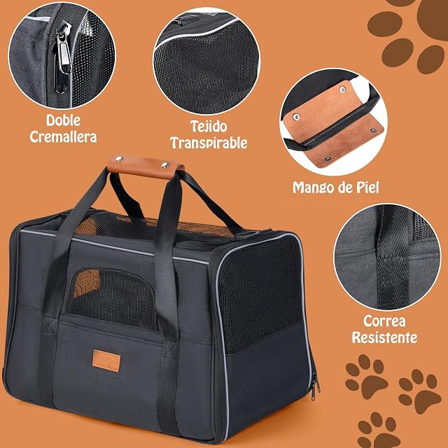 Foto 2 de 8 de Transportin Perros y Gatos. Bolsa de Transporte Viaje Transpirable Mascotas. Bolso con colchón. Tres Puertas.…