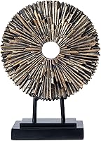 EZ4ENCE Minimalist Round Abstract Statue - Modern Sun-Burst Sculpture for Living Room Coffee Table, Office Decor (Black Base)