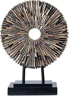 EZ4ENCE Minimalist Round Abstract Statue - Modern Sun-Burst Sculpture for Living Room Coffee Table, Office Decor (Black Base)