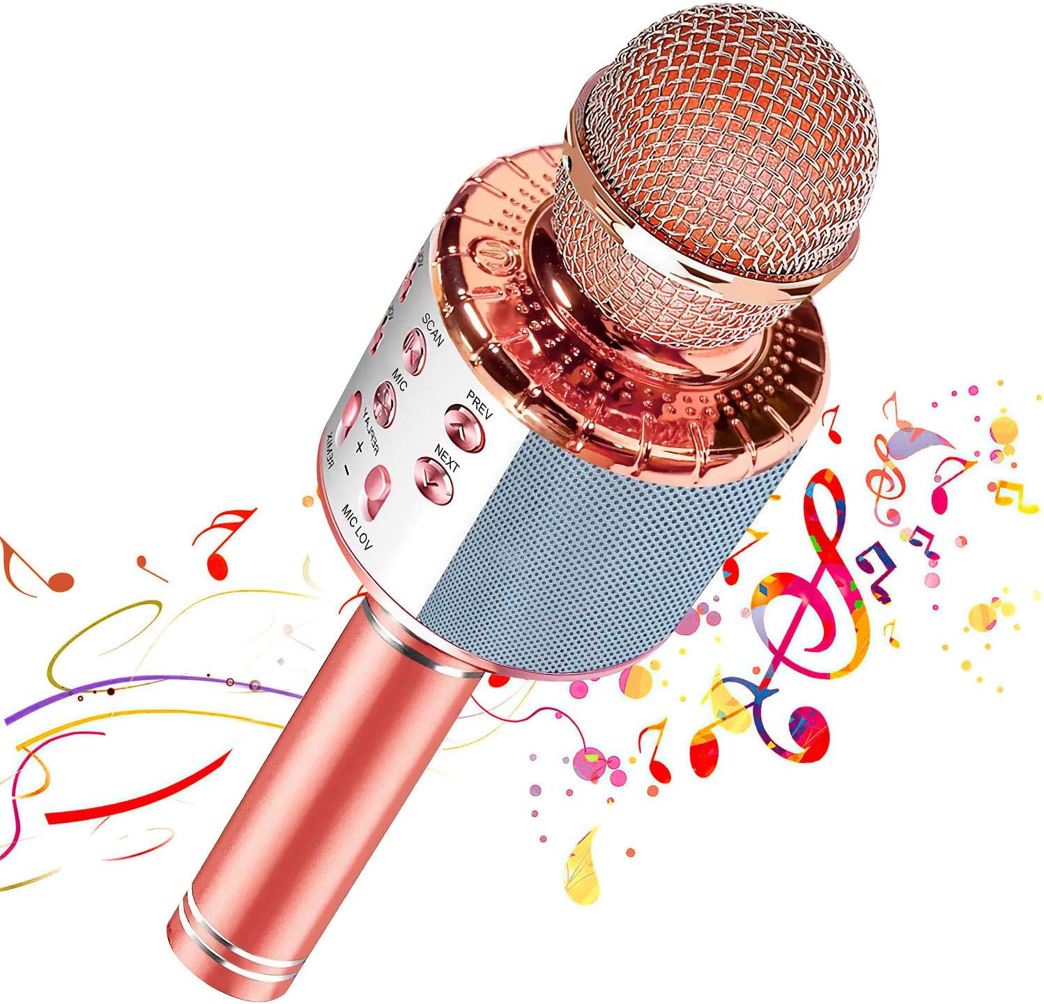 【Nuevo diseño 2020】 Micrófono de karaoke inalámbrico Bluetooth, Grabador de reproductor de altavoz de micrófono portátil, Máquina de altavoz de karaoke recargable(Rose Gold)