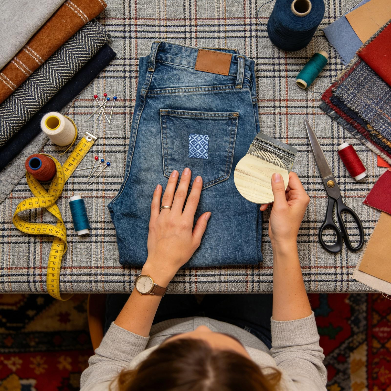 Genérico Kit de Parches para Tejer, Insumos para Coser Parches Pequeños, Kit de Telar de Tejer para Principiantes, Para Ropa Calcetines Jeans Proyectos de Arte con Labores de Ganchillo y Bordado